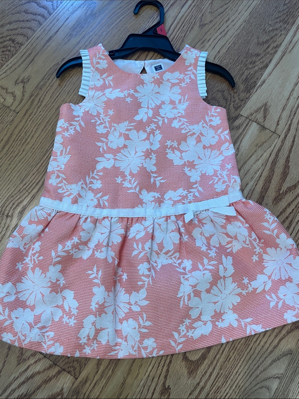 Janie and Jack Coral and White Floral Sleeveless Dress with Bow